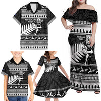New Zealand Christmas Rugby Personalised Family Matching Off Shoulder Maxi Dress and Hawaiian Shirt Meri Kirihimete All Black Maori LT14 - Polynesian Pride