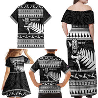 New Zealand Christmas Rugby Personalised Family Matching Off Shoulder Maxi Dress and Hawaiian Shirt Meri Kirihimete All Black Maori LT14 - Polynesian Pride