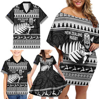 New Zealand Christmas Rugby Personalised Family Matching Off Shoulder Short Dress and Hawaiian Shirt Meri Kirihimete All Black Maori LT14 - Polynesian Pride