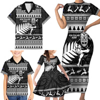 New Zealand Christmas Rugby Personalised Family Matching Short Sleeve Bodycon Dress and Hawaiian Shirt Meri Kirihimete All Black Maori LT14 - Polynesian Pride