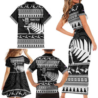 New Zealand Christmas Rugby Personalised Family Matching Short Sleeve Bodycon Dress and Hawaiian Shirt Meri Kirihimete All Black Maori LT14 - Polynesian Pride