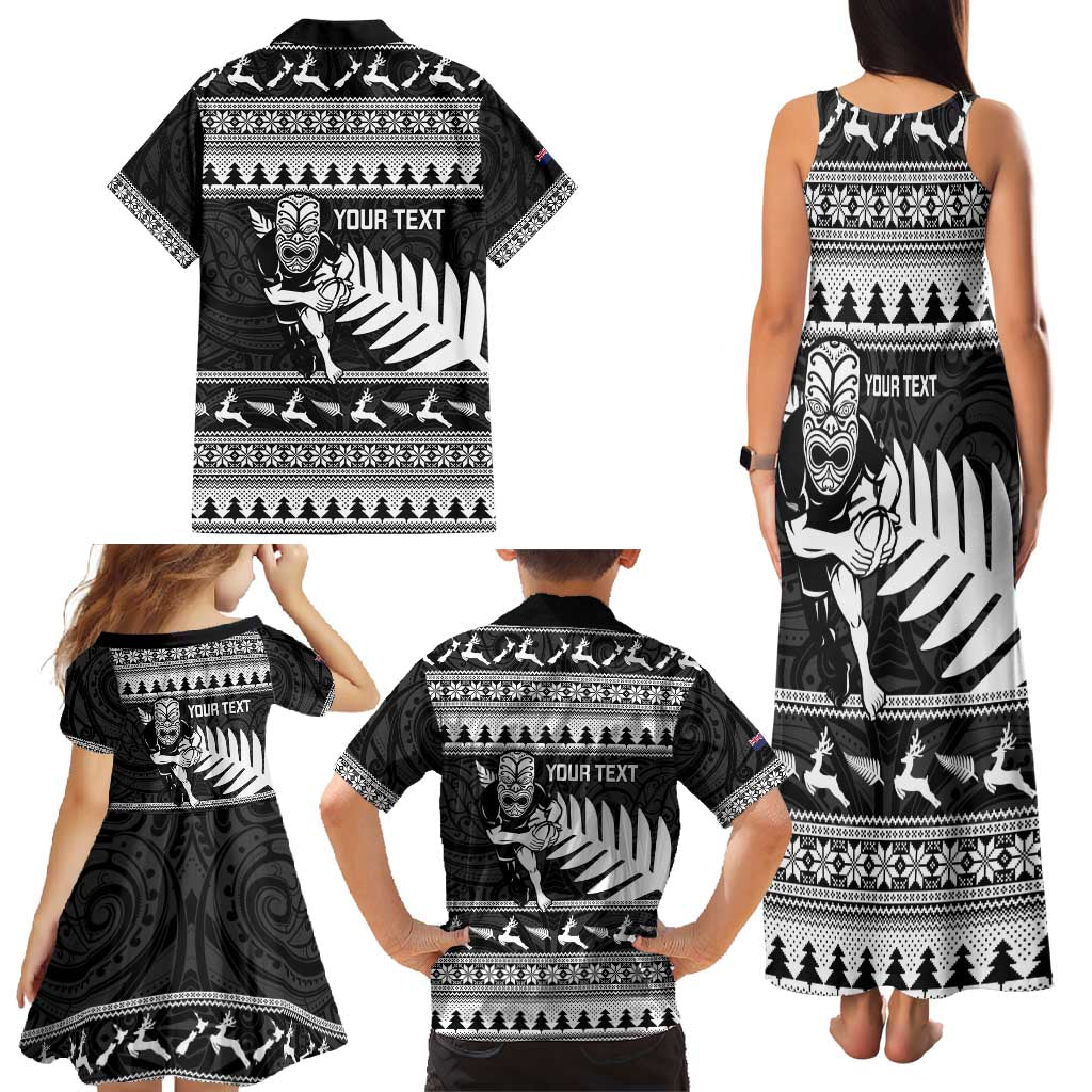 New Zealand Christmas Rugby Personalised Family Matching Tank Maxi Dress and Hawaiian Shirt Meri Kirihimete All Black Maori LT14 - Polynesian Pride