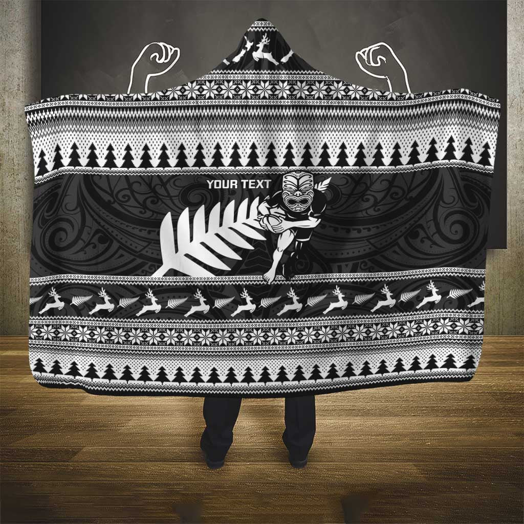 New Zealand Christmas Rugby Personalised Hooded Blanket Meri Kirihimete All Black Maori LT14 - Polynesian Pride