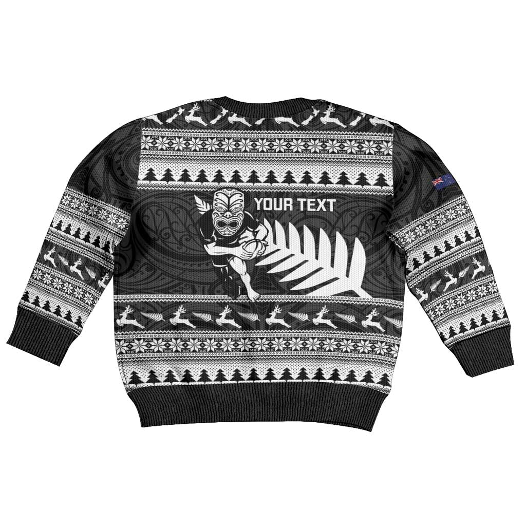 New Zealand Christmas Rugby Personalised Kid Ugly Christmas Sweater Meri Kirihimete All Black Maori LT14 - Polynesian Pride