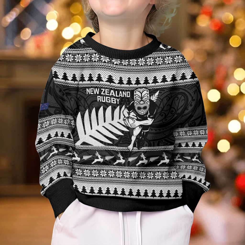 New Zealand Christmas Rugby Personalised Kid Ugly Christmas Sweater Meri Kirihimete All Black Maori LT14 - Polynesian Pride