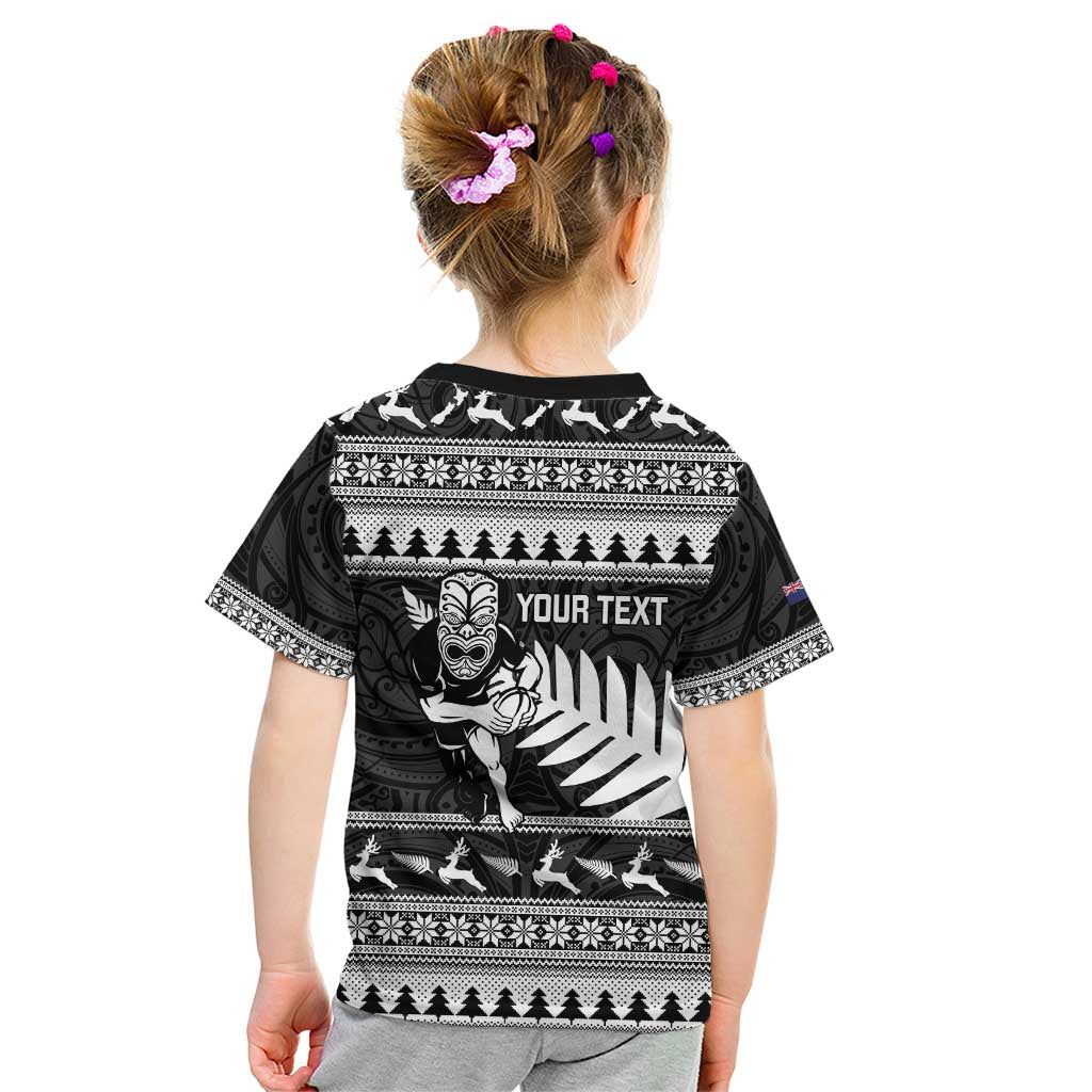 New Zealand Christmas Rugby Personalised Kid T Shirt Meri Kirihimete All Black Maori LT14 - Polynesian Pride