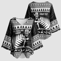 New Zealand Christmas Rugby Personalised Kimono Sleeve Blouse Meri Kirihimete All Black Maori LT14 - Polynesian Pride