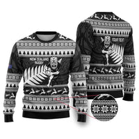 New Zealand Christmas Rugby Personalised Ugly Christmas Sweater Meri Kirihimete All Black Maori LT14 Black - Polynesian Pride