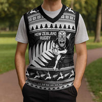 New Zealand Christmas Rugby Personalised Christmas Knitted V-Neck Vest Meri Kirihimete All Black Maori LT14 - Polynesian Pride