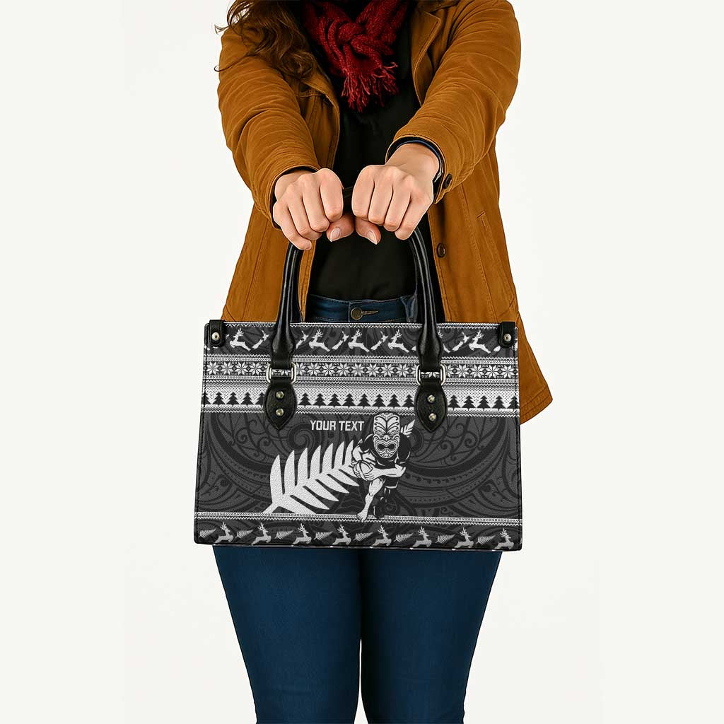 New Zealand Christmas Rugby Personalised Leather Bag Meri Kirihimete All Black Maori - Polynesian Pride
