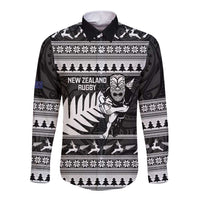New Zealand Christmas Rugby Personalised Long Sleeve Button Shirt Meri Kirihimete All Black Maori - Polynesian Pride