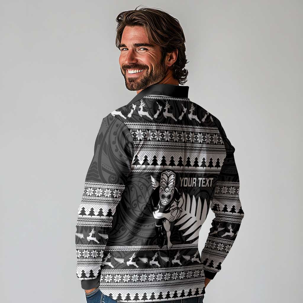 New Zealand Christmas Rugby Personalised Long Sleeve Polo Shirt Meri Kirihimete All Black Maori LT14 - Polynesian Pride