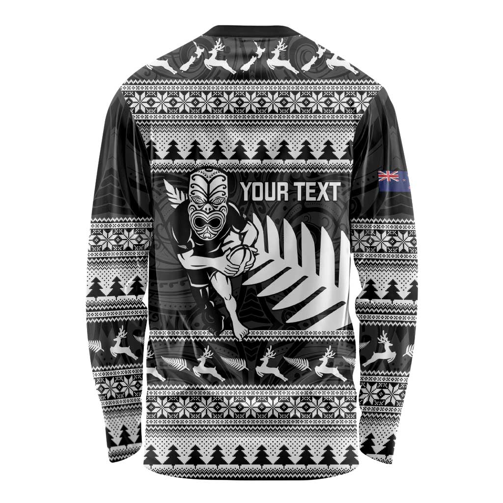 New Zealand Christmas Rugby Personalised Long Sleeve Shirt Meri Kirihimete All Black Maori - Polynesian Pride