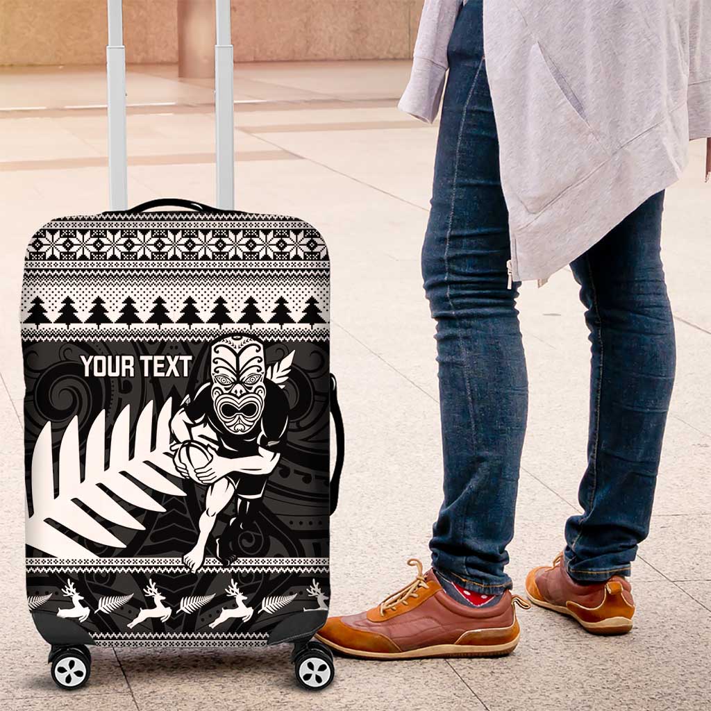 New Zealand Christmas Rugby Personalised Luggage Cover Meri Kirihimete All Black Maori - Polynesian Pride