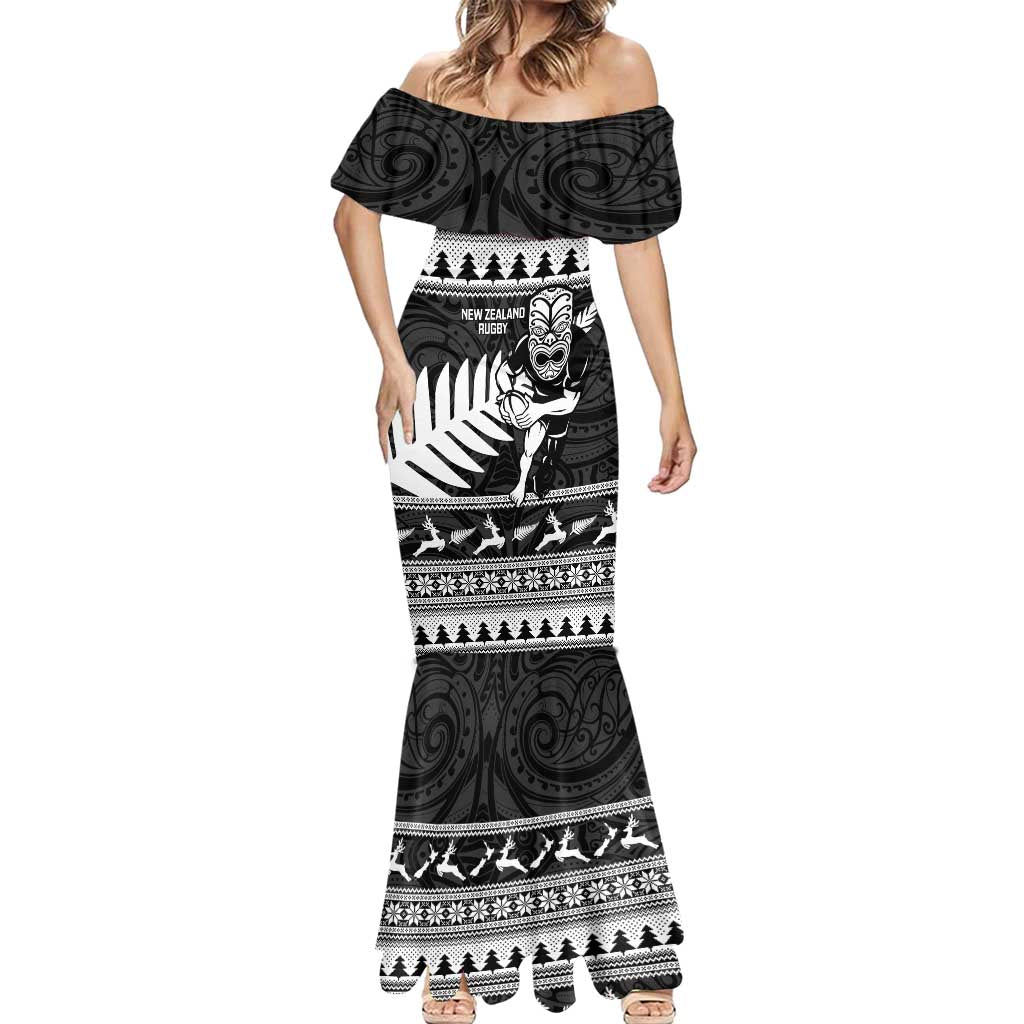New Zealand Christmas Rugby Personalised Mermaid Dress Meri Kirihimete All Black Maori LT14 - Polynesian Pride