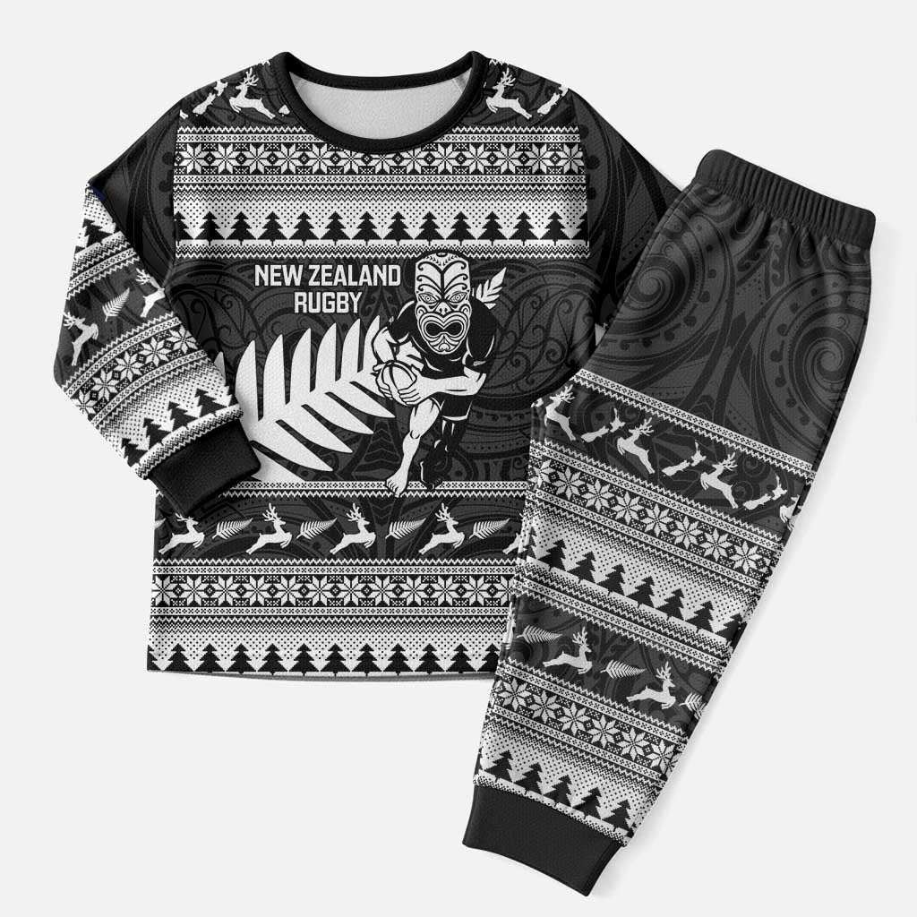 New Zealand Christmas Rugby Personalised Christmas Pajama Set Meri Kirihimete All Black Maori LT14 Men Black - Polynesian Pride