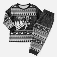 New Zealand Christmas Rugby Personalised Christmas Pajama Set Meri Kirihimete All Black Maori LT14 Men Black - Polynesian Pride