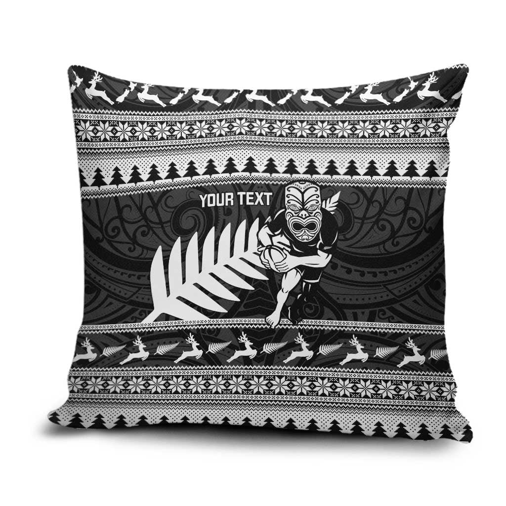 New Zealand Christmas Rugby Personalised Pillow Cover Meri Kirihimete All Black Maori - Polynesian Pride
