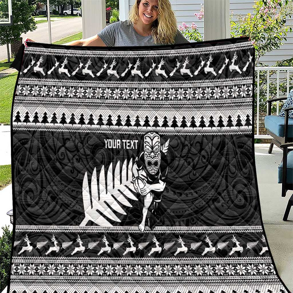 New Zealand Christmas Rugby Personalised Quilt Meri Kirihimete All Black Maori - Polynesian Pride