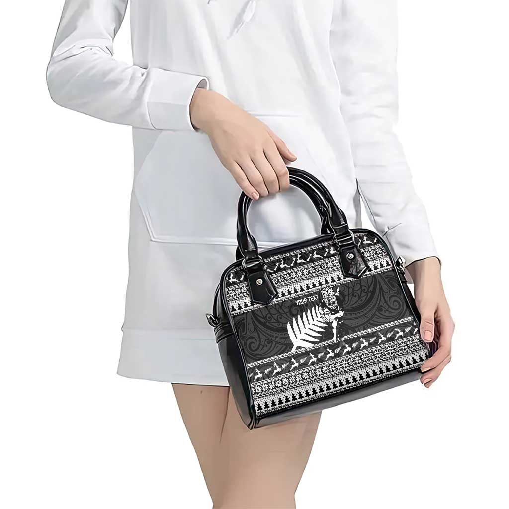New Zealand Christmas Rugby Personalised Shoulder Handbag Meri Kirihimete All Black Maori - Polynesian Pride