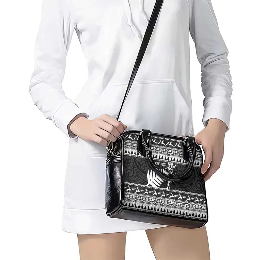 New Zealand Christmas Rugby Personalised Shoulder Handbag Meri Kirihimete All Black Maori - Polynesian Pride