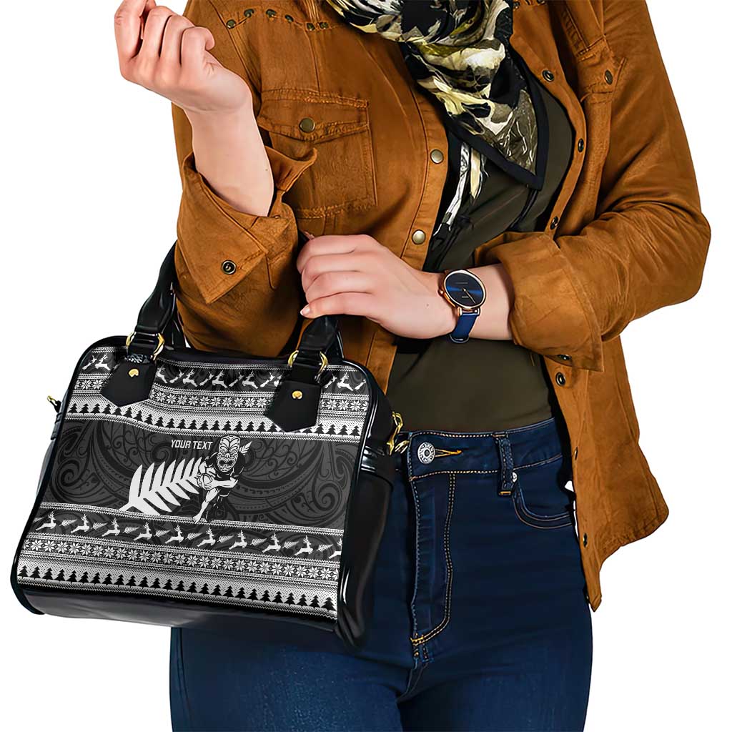 New Zealand Christmas Rugby Personalised Shoulder Handbag Meri Kirihimete All Black Maori - Polynesian Pride