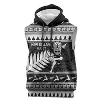 New Zealand Christmas Rugby Personalised Sleeveless Hoodie Meri Kirihimete All Black Maori LT14 Black - Polynesian Pride