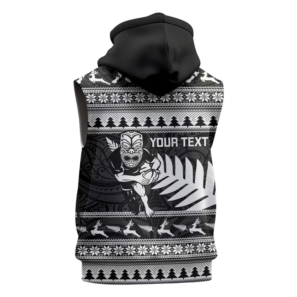 New Zealand Christmas Rugby Personalised Sleeveless Hoodie Meri Kirihimete All Black Maori LT14 - Polynesian Pride