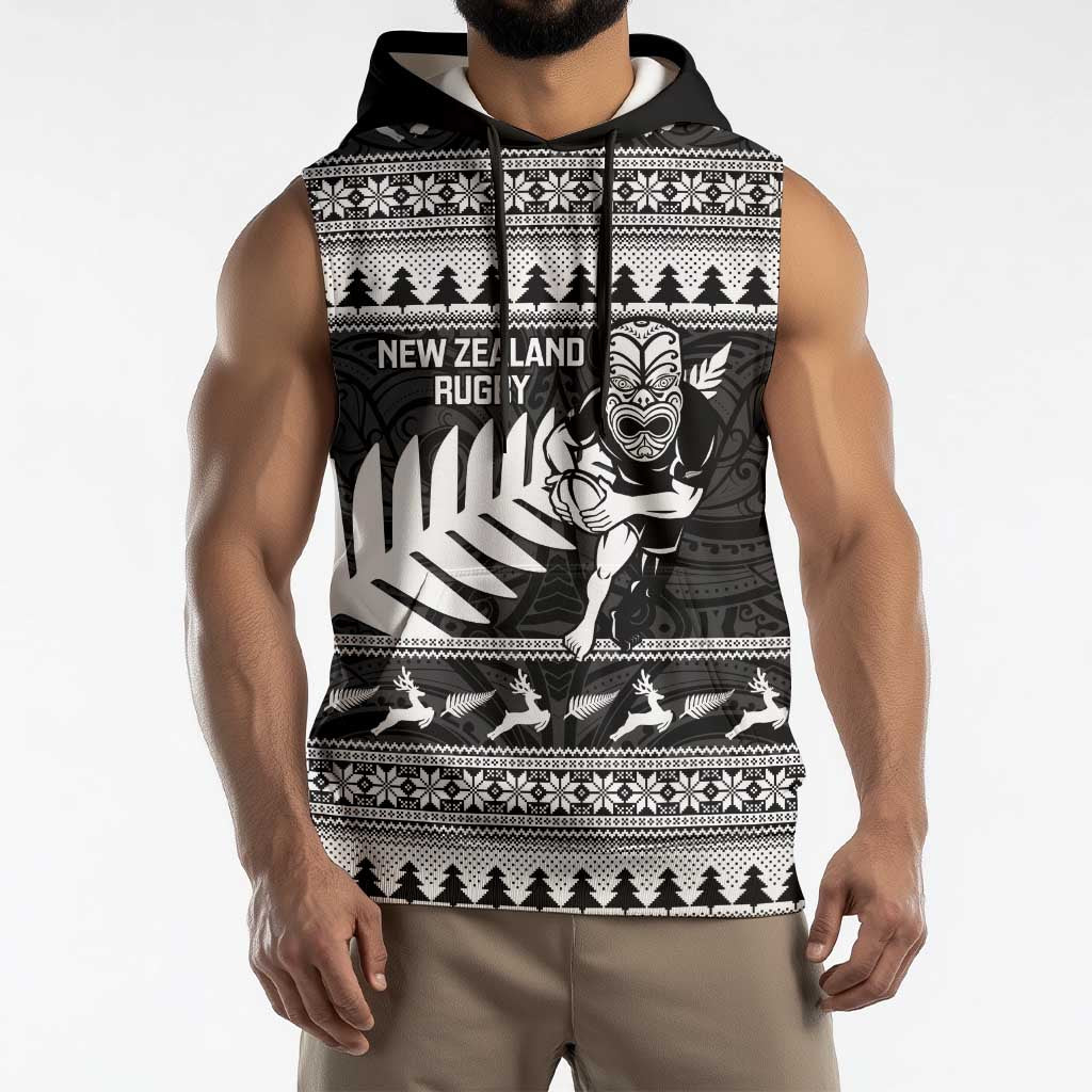 New Zealand Christmas Rugby Personalised Sleeveless Hoodie Meri Kirihimete All Black Maori LT14 - Polynesian Pride