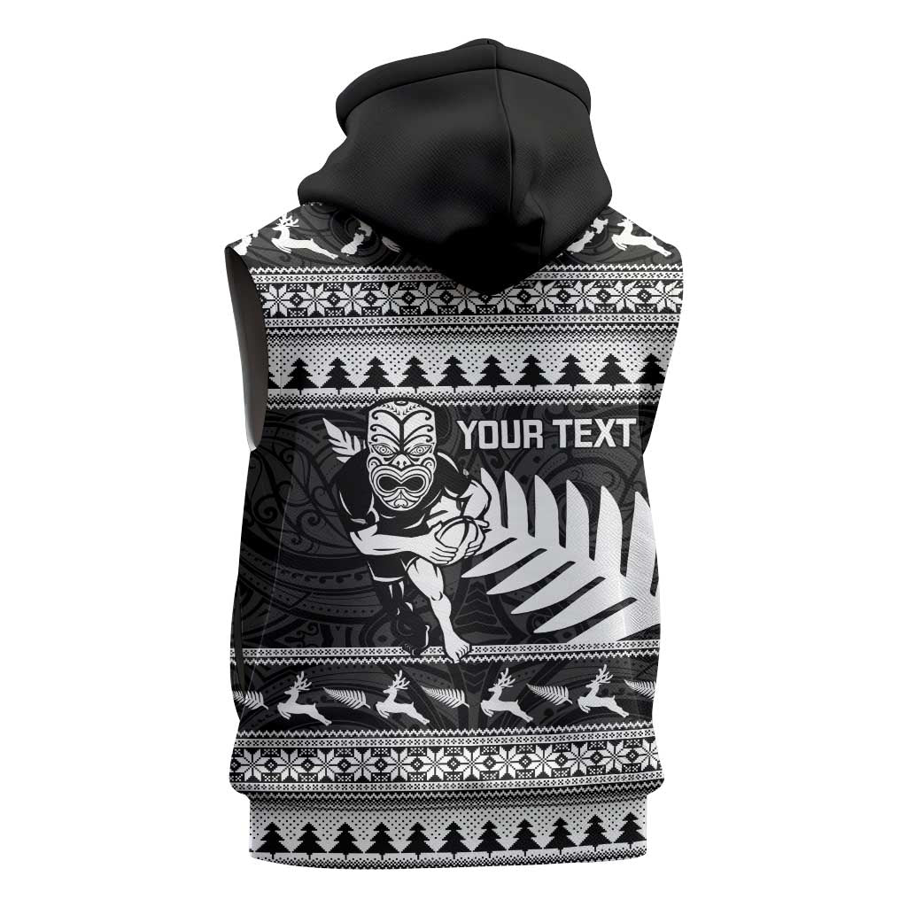 New Zealand Christmas Rugby Personalised Sleeveless Zip Hoodie Meri Kirihimete All Black Maori LT14 - Polynesian Pride