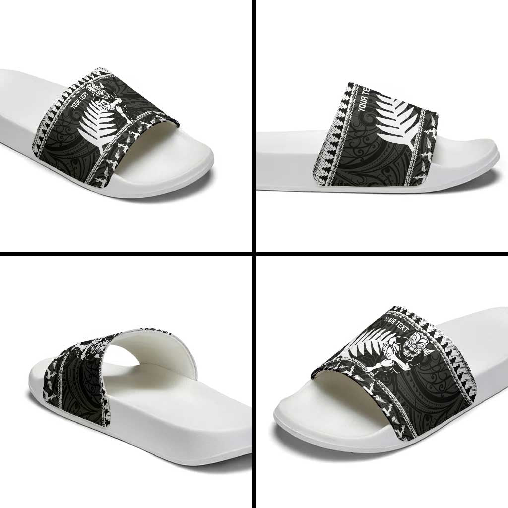 New Zealand Christmas Rugby Personalised Slide Sandals Meri Kirihimete All Black Maori - Polynesian Pride