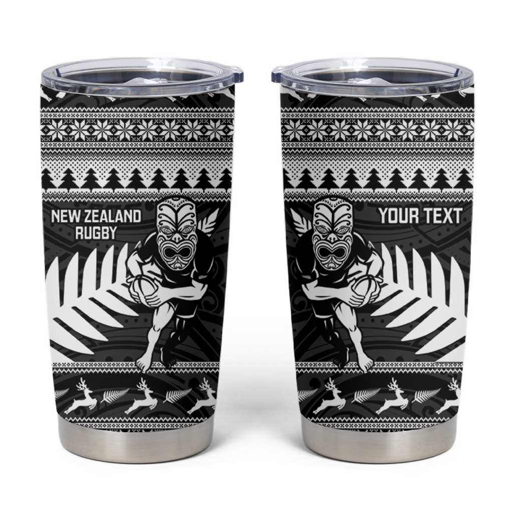 New Zealand Christmas Rugby Personalised Tumbler Cup Meri Kirihimete All Black Maori LT14 Black - Polynesian Pride