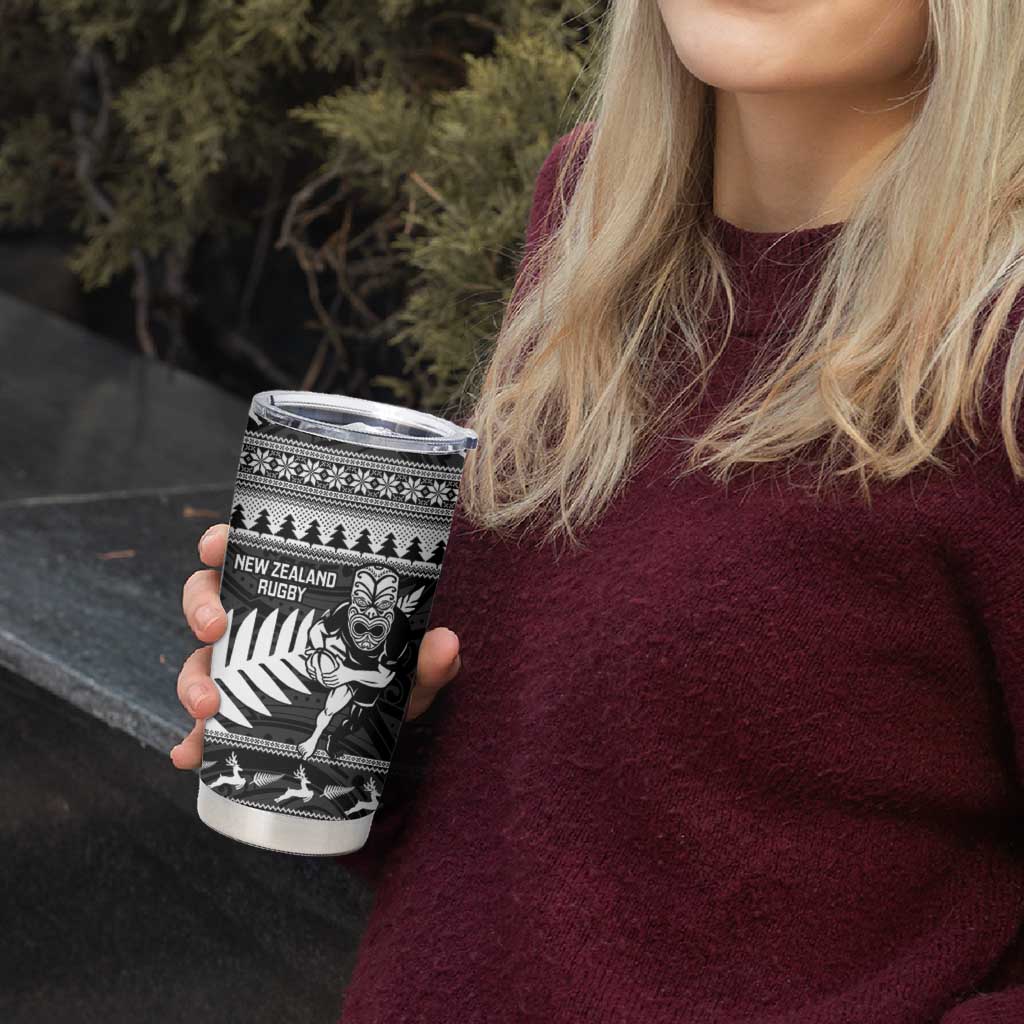 New Zealand Christmas Rugby Personalised Tumbler Cup Meri Kirihimete All Black Maori LT14 - Polynesian Pride