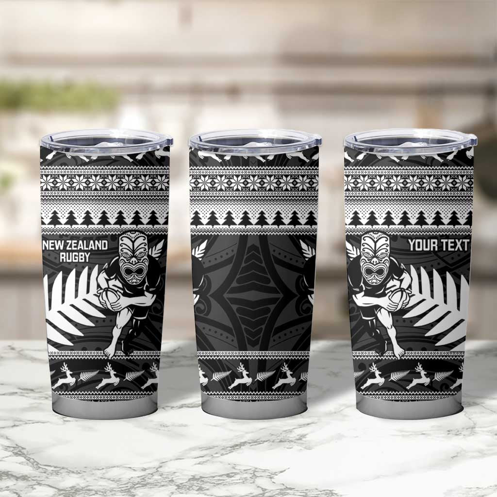 New Zealand Christmas Rugby Personalised Tumbler Cup Meri Kirihimete All Black Maori LT14 - Polynesian Pride