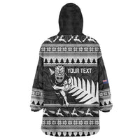 New Zealand Christmas Rugby Personalised Wearable Blanket Hoodie Meri Kirihimete All Black Maori LT14 - Polynesian Pride