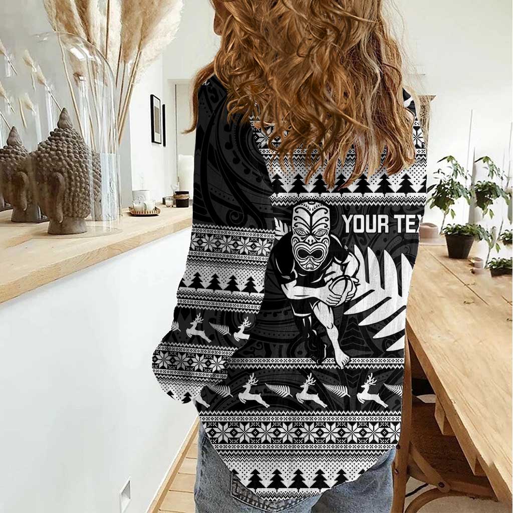 New Zealand Christmas Rugby Personalised Women Casual Shirt Meri Kirihimete All Black Maori LT14 - Polynesian Pride