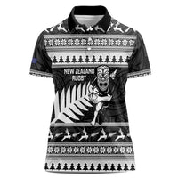New Zealand Christmas Rugby Personalised Women Polo Shirt Meri Kirihimete All Black Maori LT14 Female Black - Polynesian Pride