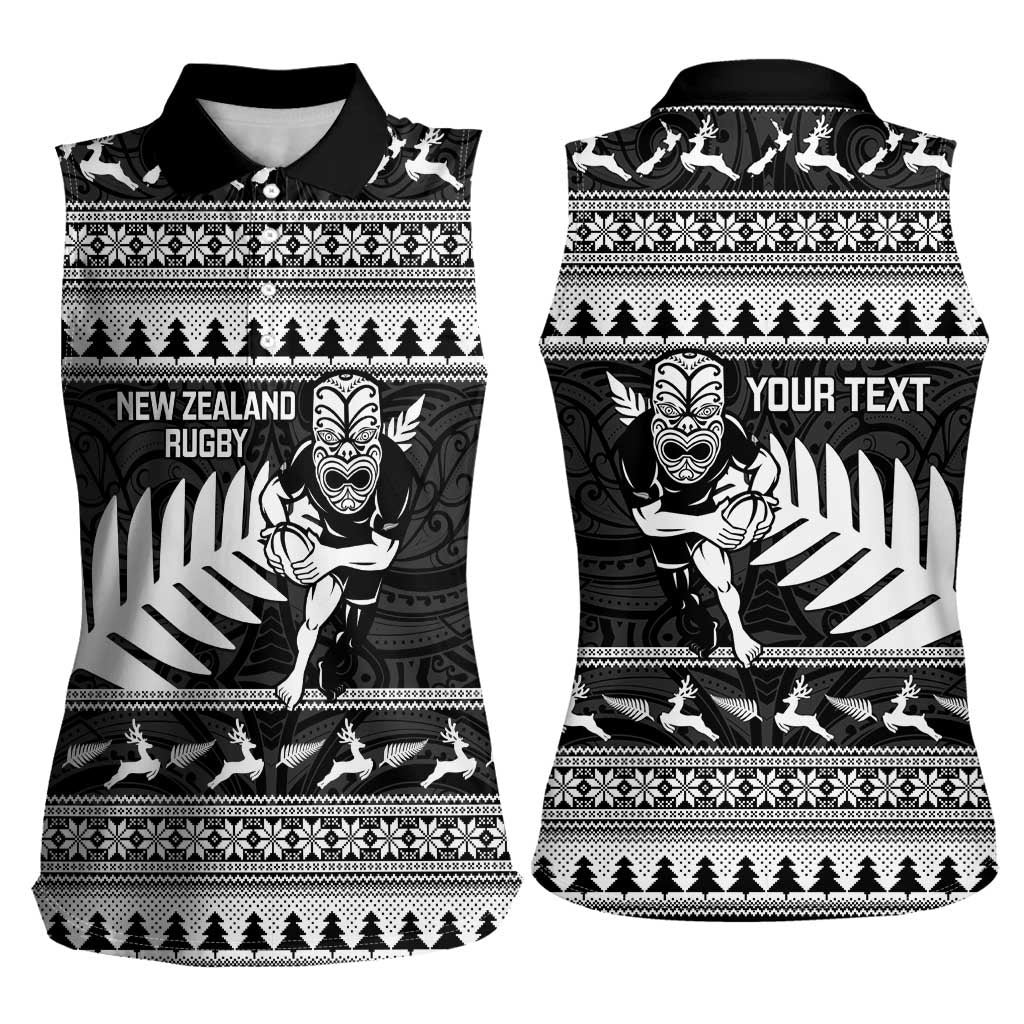 New Zealand Christmas Rugby Personalised Women Sleeveless Polo Shirt Meri Kirihimete All Black Maori - Polynesian Pride