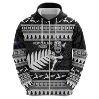 New Zealand Christmas Rugby Personalised Zip Hoodie Meri Kirihimete All Black Maori LT14 - Polynesian Pride