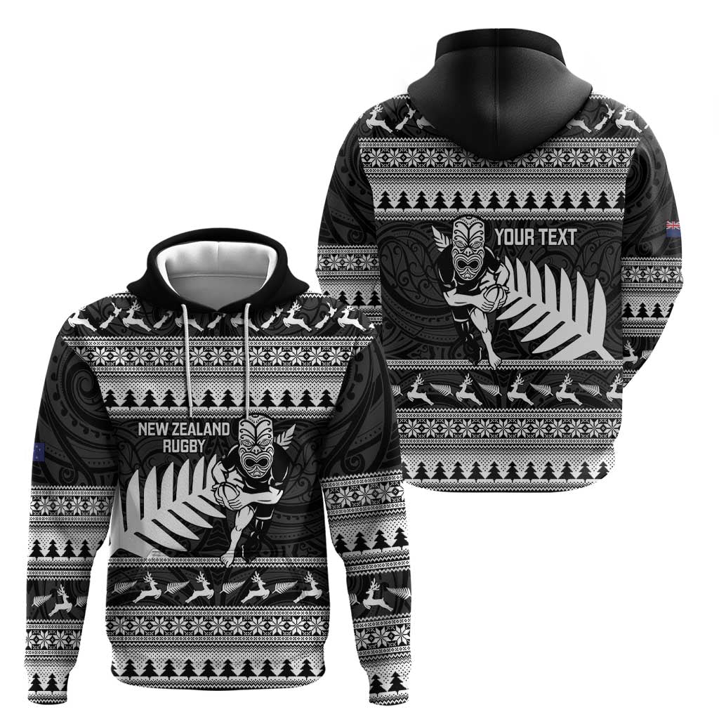 New Zealand Christmas Rugby Personalised Zip Hoodie Meri Kirihimete All Black Maori LT14 - Polynesian Pride