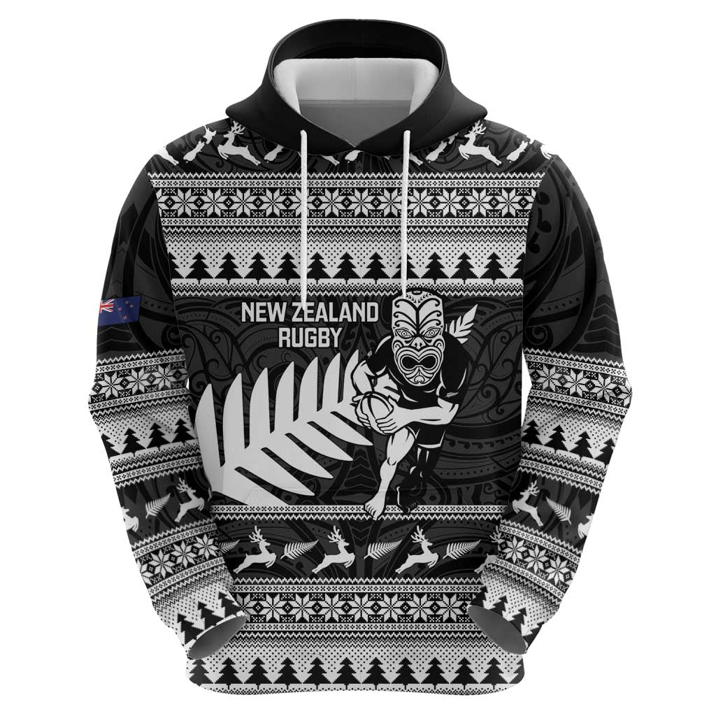 New Zealand Christmas Rugby Personalised Zip Hoodie Meri Kirihimete All Black Maori LT14 - Polynesian Pride