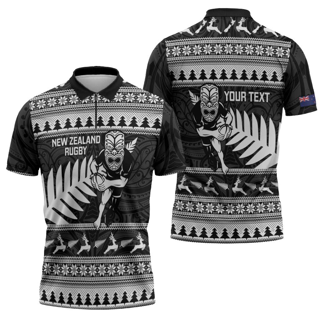 New Zealand Christmas Rugby Personalised Zipper Polo Shirt Meri Kirihimete All Black Maori LT14 - Polynesian Pride