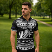 New Zealand Christmas Rugby Personalised Zipper Polo Shirt Meri Kirihimete All Black Maori LT14 - Polynesian Pride