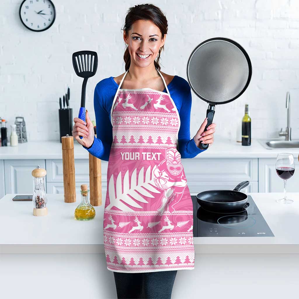 New Zealand Christmas Rugby Personalised Apron Meri Kirihimete All Black Maori Pink Version - Polynesian Pride