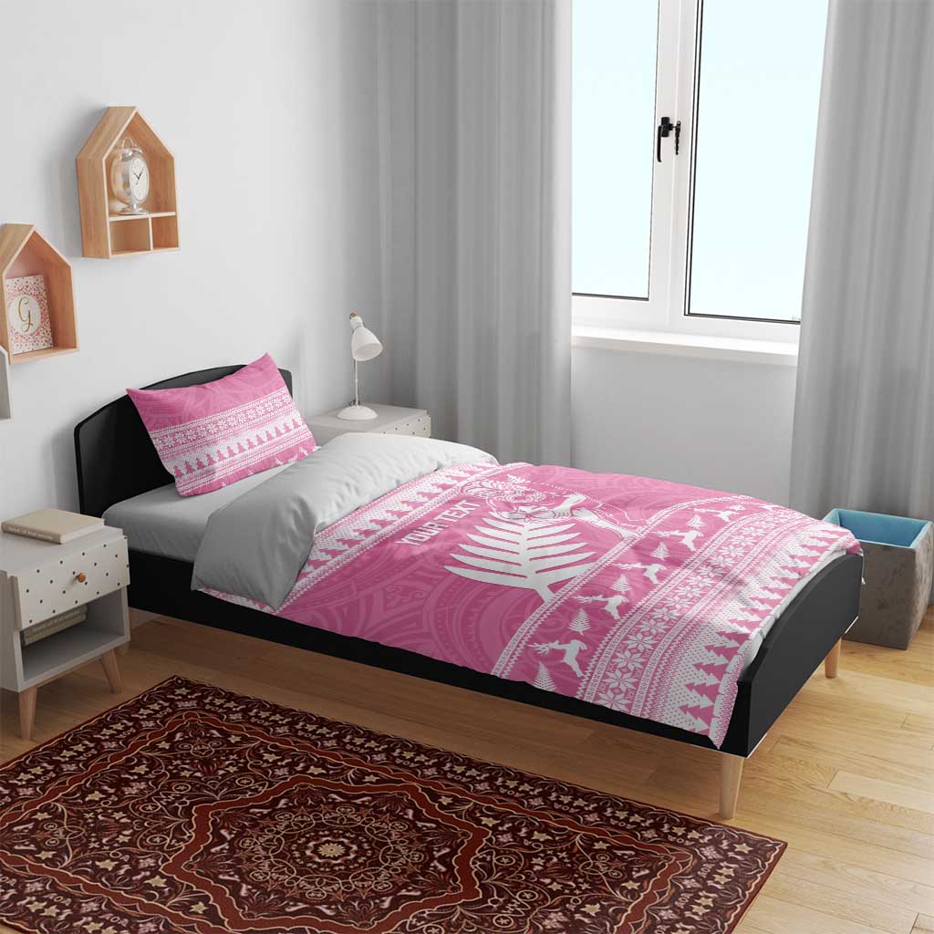 New Zealand Christmas Rugby Personalised Bedding Set Meri Kirihimete All Black Maori Pink Version - Polynesian Pride