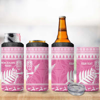 New Zealand Christmas Rugby Personalised 4 in 1 Can Cooler Tumbler Meri Kirihimete All Black Maori Pink Version LT14 - Polynesian Pride
