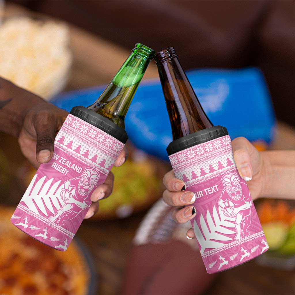 New Zealand Christmas Rugby Personalised 4 in 1 Can Cooler Tumbler Meri Kirihimete All Black Maori Pink Version LT14 - Polynesian Pride