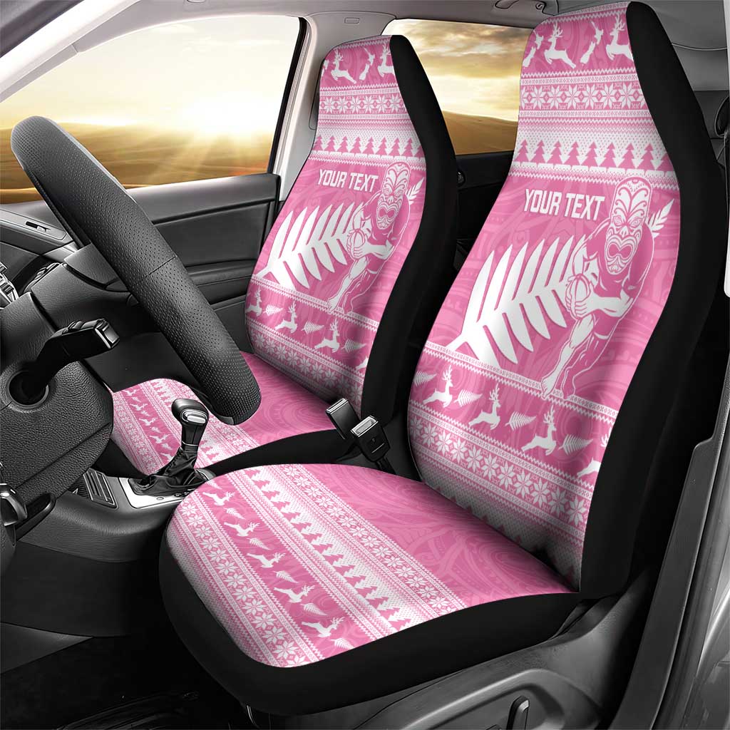 New Zealand Christmas Rugby Personalised Car Seat Cover Meri Kirihimete All Black Maori Pink Version LT14 - Polynesian Pride