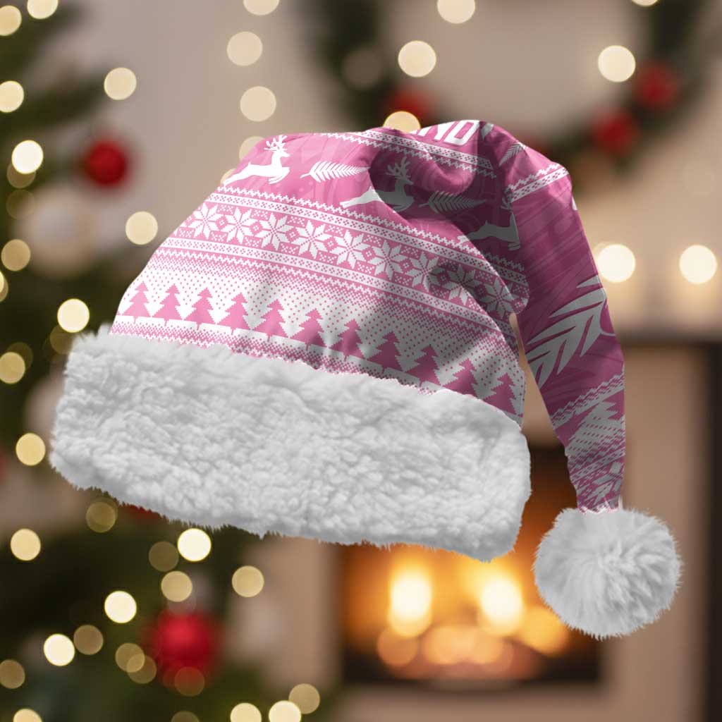 New Zealand Christmas Rugby Personalised Christmas Santa Hat Meri Kirihimete All Black Maori Pink Version LT14 With Fur Pink - Polynesian Pride