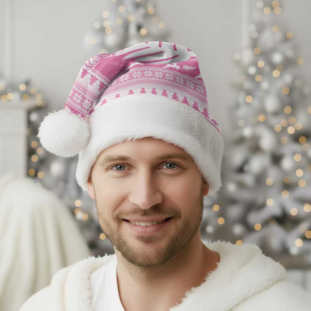 New Zealand Christmas Rugby Personalised Christmas Santa Hat Meri Kirihimete All Black Maori Pink Version LT14 - Polynesian Pride